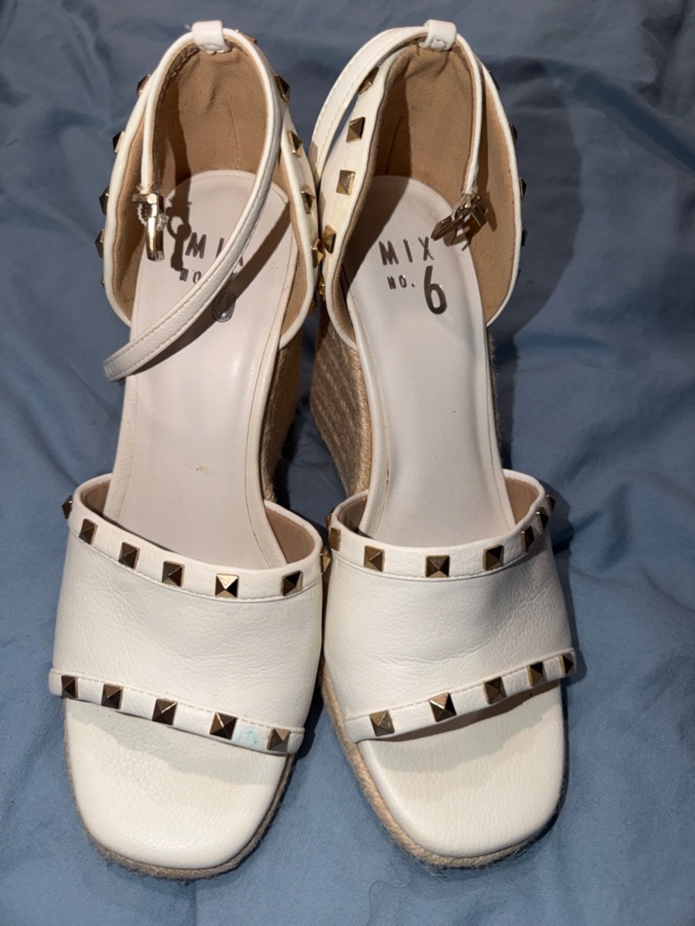 Mix No. 6 White Studded Ankle-Strap Espadrille Wedges